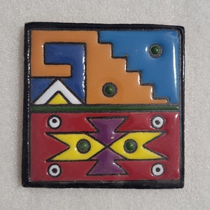 Glossy Raised Texture &quot;Southwest Geo Purple Arrow&quot; Mexican Talavera Ceramic Tiles 4,25x4.25