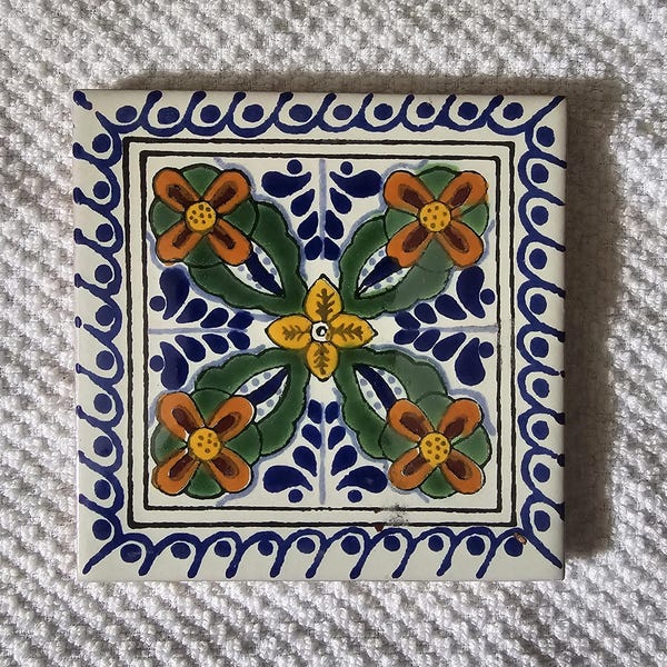 Glossy "Green Irish Spring #2" Mexican Talavera Ceramic Tiles 4.25x4.25