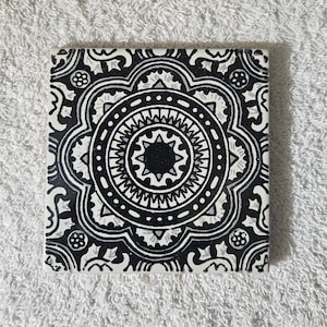 Glossy &quot;Black White Fiesta De Mexico&quot; Mexican Talavera Ceramic Tiles 4.25x4.25