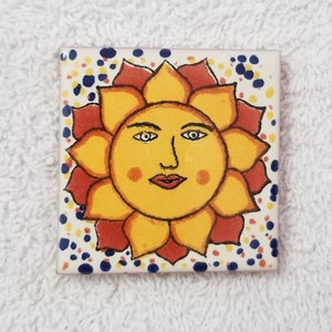 Glossy &quot;Yellow Sun&quot; Mexican Talavera Ceramic Tiles 2x2