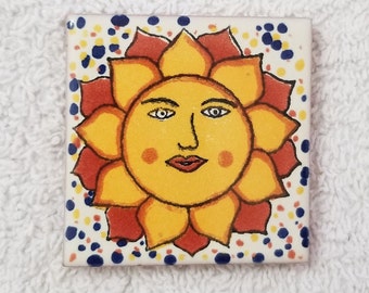 Glossy "Yellow Sun" Mexican Talavera Ceramic Tiles 2x2