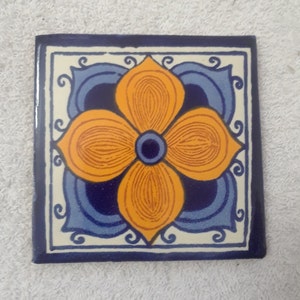 Glossy &quot;Yellow Petal Blossom&quot; Mexican Talavera Ceramic Tiles 4.25x4.25