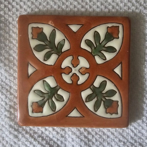 Raised Texture "Terracotta Celtic Rose" Mexican Talavera Ceramic Tiles 4.25 x 4.25