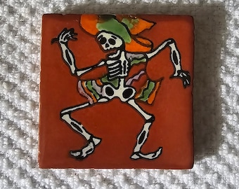Glossy Day of Dead "Dancing Cowboy" Mexican Talavera Ceramic Tiles 2x2