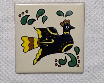 Glossy Accent Royal Yellow Tail Bird Mexican Talavera Ceramic Tiles 4.25x4.25