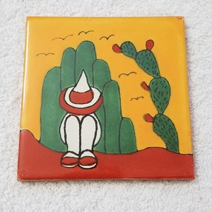 Glossy &quot;Siesta Time&quot; Mexican Talavera Ceramic Tiles 4.25x4.25