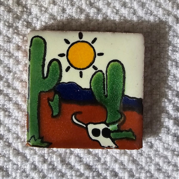 Glossy "Saguaro Southwest Desert" Mexican Talavera Ceramic Tiles 2x2