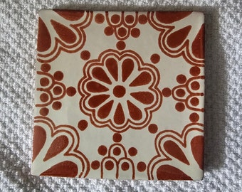 Glossy Terracotta Blossom Special Mexican Talavera Ceramic Tiles 4.25x4.25