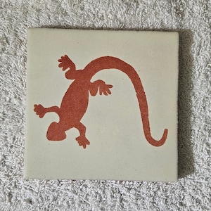 Glossy &quot;White Terracotta Lizard&quot; Mexican Talavera Ceramic Tiles 4.25x4.25