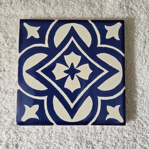 Glossy &quot;Blue Diamond Petal&quot; Mexican Talavera Ceramic Tiles 4.25x4.25