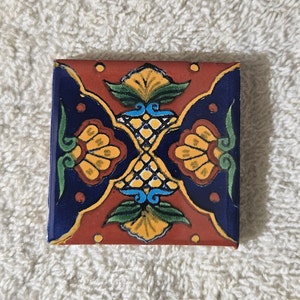 Glossy &quot;Yellow Lotus Blossoms&quot; Mexican Talavera Ceramic Tiles 2x2