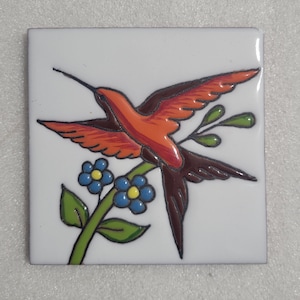 Glossy High Relief Orange Humming Bird Mexican Talavera Ceramic Tiles 4.25X4.25