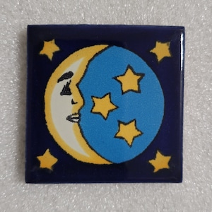 Glossy &quot;3 Star Moon Man&quot; Mexican Talavera Ceramic Tiles 2x2
