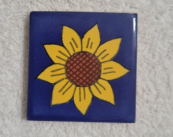 Glossy "Yellow Sunflower" Mexican Talavera Ceramic Tiles 2x2