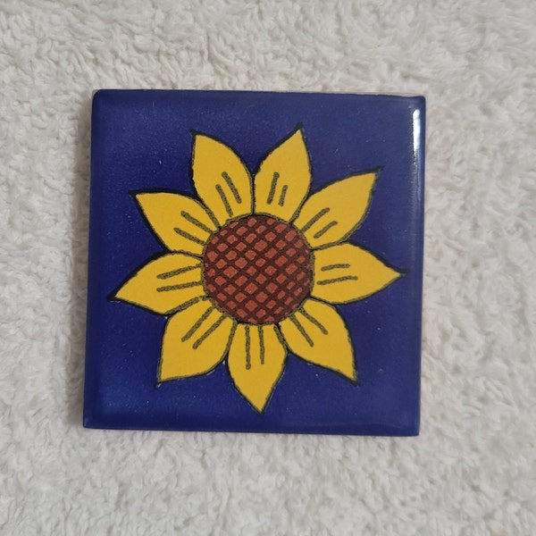 Glossy "Yellow Sunflower" Mexican Talavera Ceramic Tiles 2x2