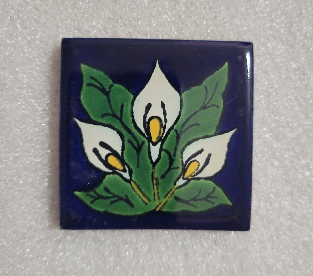 Glossy Blue White Calla Lilies Mexican Talavera Ceramic Tiles 2x2 - Etsy