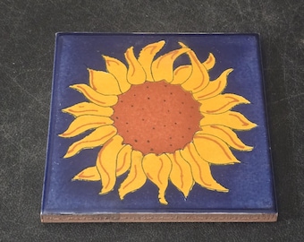 Glossy Yellow Sunflower Mexican Talavera Ceramic Tiles 4.25x4.25