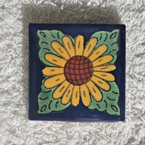 Glossy "Sunflower Blossom" Mexican Talavera Ceramic Tiles 2x2