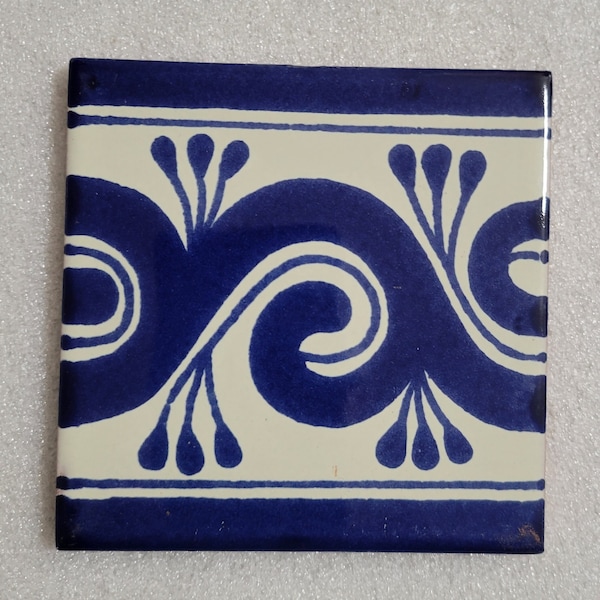 Glossy "Blue Wave" Mexican Talavera Ceramic Tiles 4.25x4.25