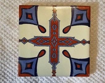 Glossy Royal Cross Mexican Talavera Ceramic Tiles 4.25x4.25