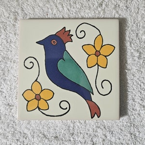 Glossy &quot;Crowned King Bird&quot; Mexican Talavera Ceramic Tiles 4.25x4.25