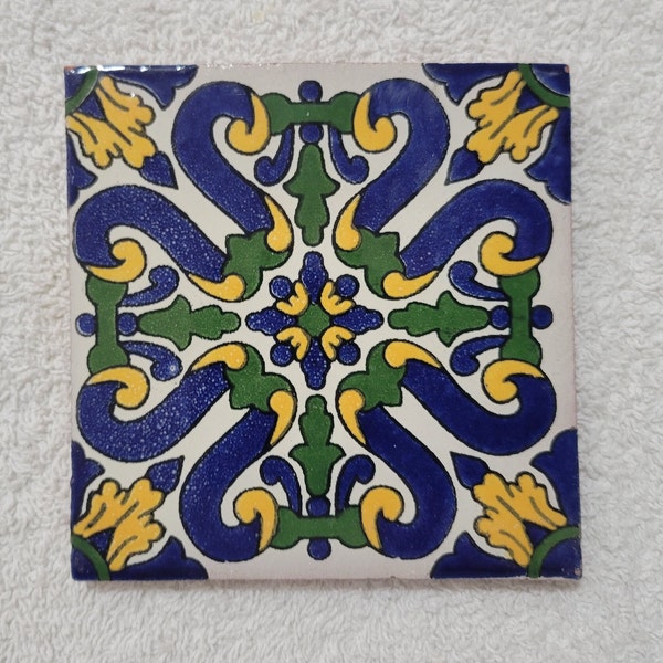 Glossy "Blue Green Chandelier" Mexican Talavera Ceramic Tiles 4x4