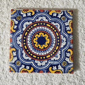 Glossy &quot;Fiesta De Mexico&quot; Mexican Talavera Ceramic Tiles 4.25x4.25