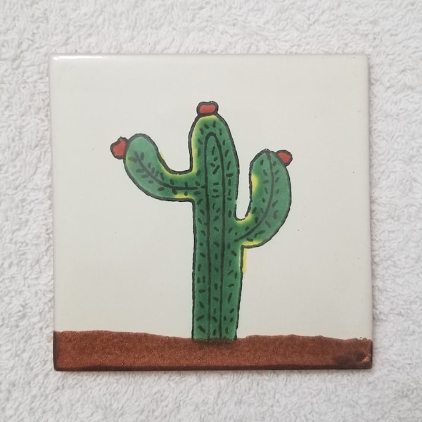 Glossy "Saguaro Cactus" Mexican Talavera Ceramic Tiles 4.25x4.25