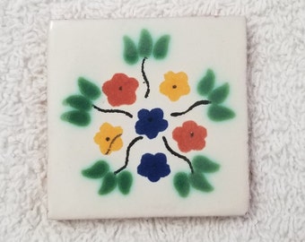 Glossy "Flower Bouquet" Mexican Talavera Ceramic Tiles 2x2