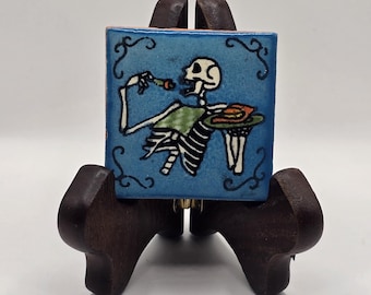 Glossy Let Them Eat Cake Blue Mexican Talavera Ceramic Tiles 2x2