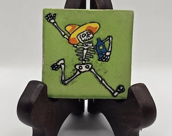 Glossy Party Time Green Mexican Talavera Ceramic Tiles 2x2