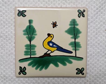 Glossy Accent Yellow Belly Blue Tail Mexican Talavera Ceramic Tiles 4.25x4.25