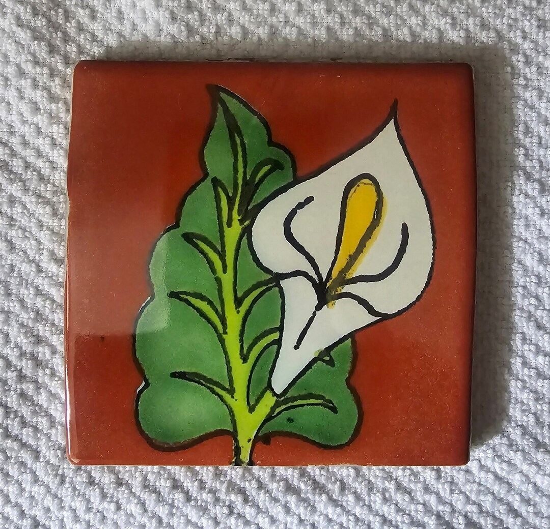 Glossy Terracotta Calla Lily Mexican Talavera Ceramic Tiles 4.25x4.25 ...