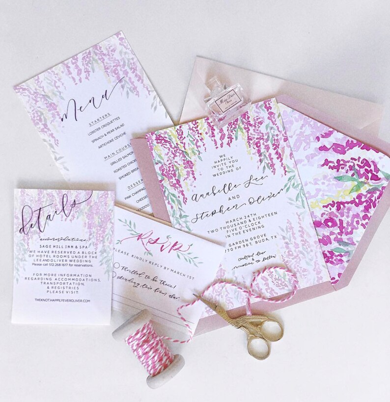 wisteria watercolor floral wedding invitation rsvp card detail card sold on different listing wedding invites with rsvp cards