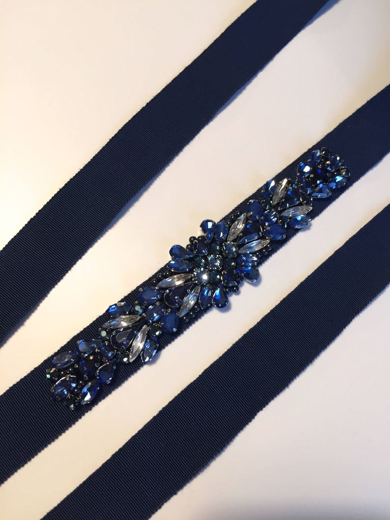 Navy Deep Blue Crystal Embellished Midnight Grosgrain Ribbon Etsy