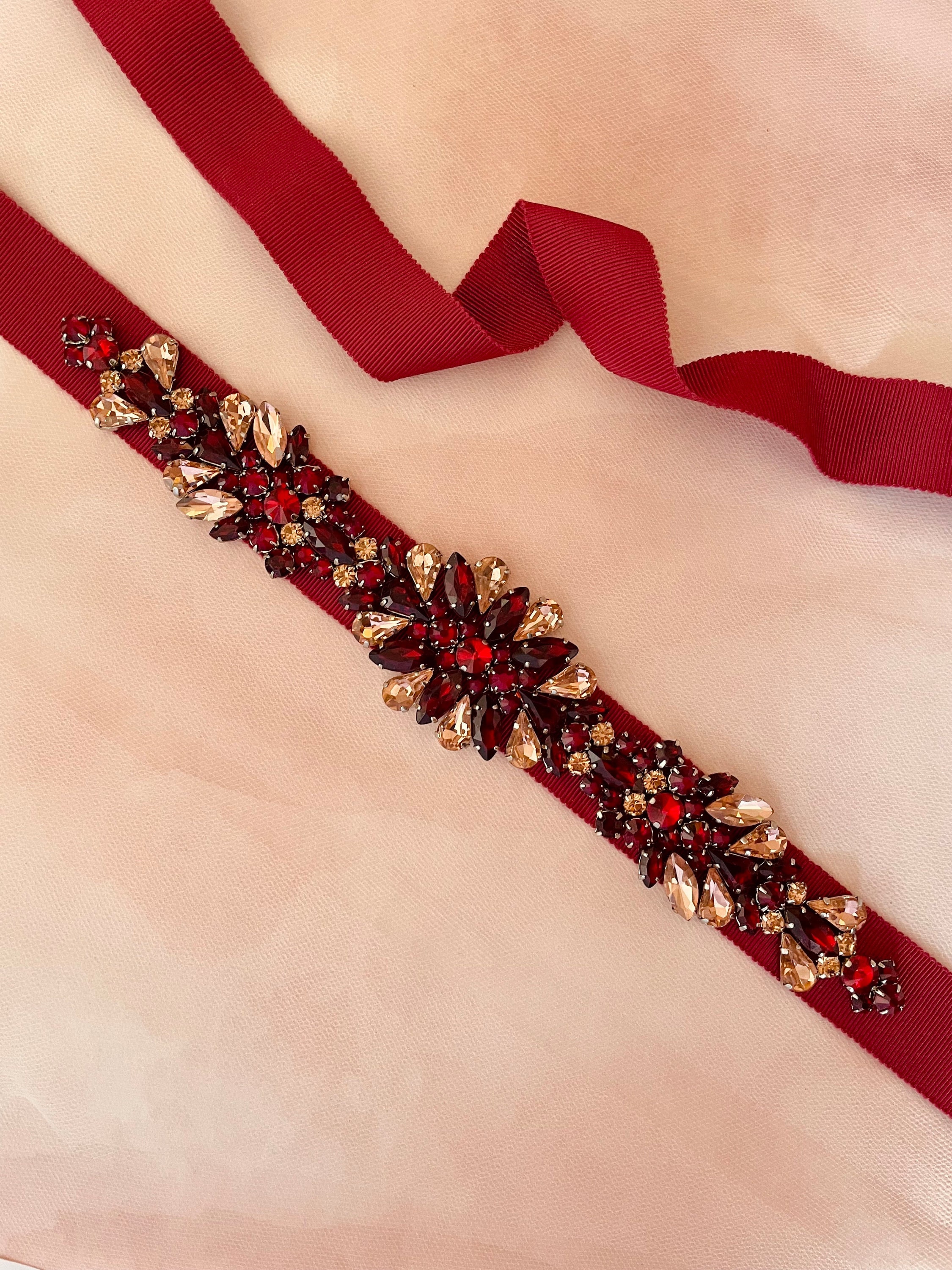 Burgundy Belts With Crystals for Dresses - Etsy display picture 1