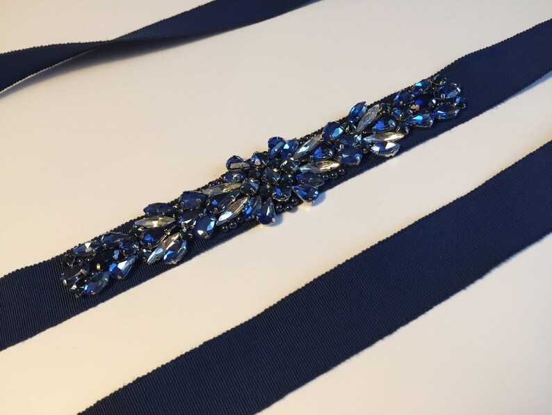 Navy Deep Blue Crystal Embellished Midnight Grosgrain Ribbon Etsy