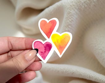 Watercolor Hearts Sticker: Water Bottle, Laptop Decal