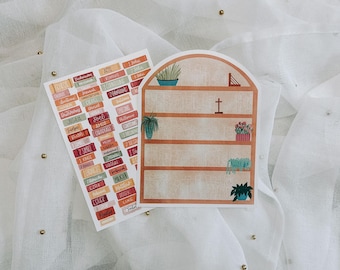 Bible Study Tracker Stickers: Bookshelf Reading Guide