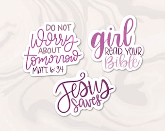 Purple Bible Verse Stickers: Waterproof Christian Decals - Set of 3