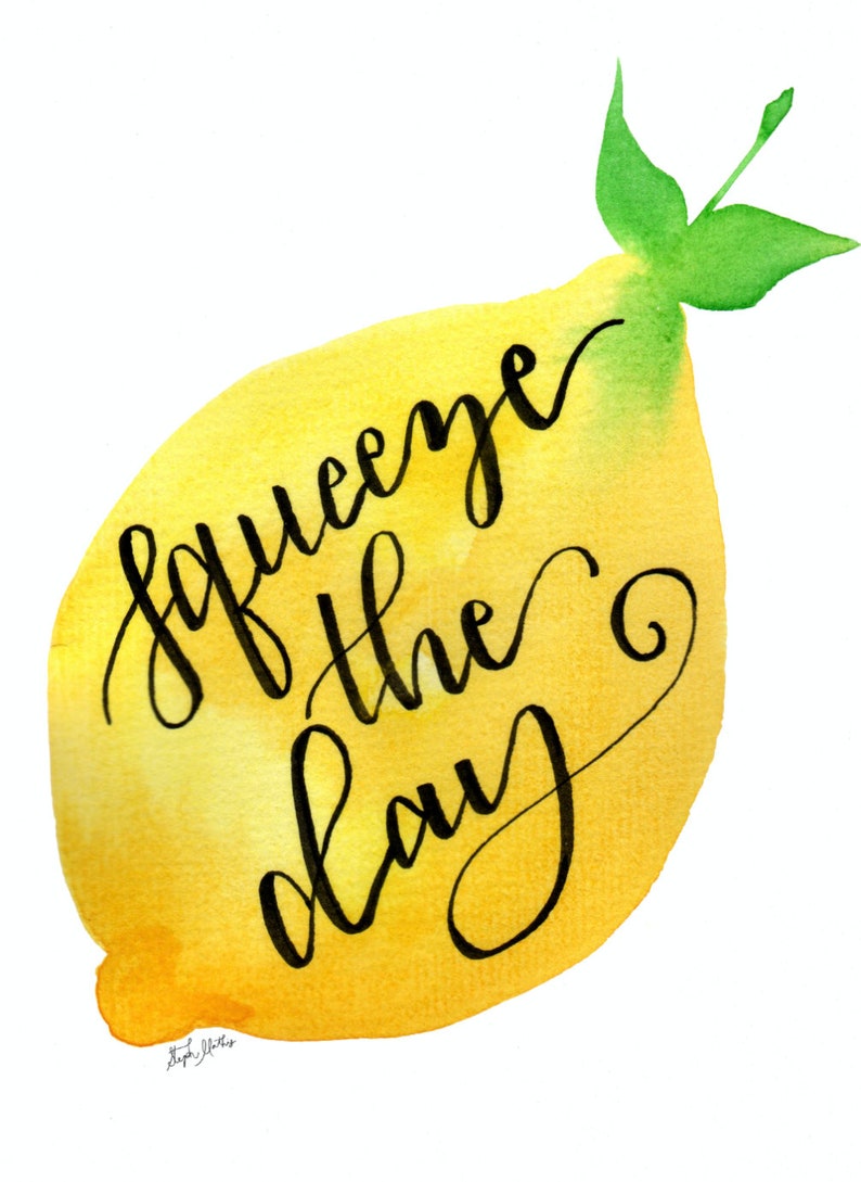 Squeeze the Day Lemon Watercolor Art Print Lemon Wall Art Etsy