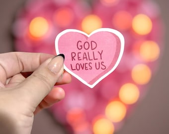 God Really Loves Us Sticker, Christian Decal, Bible Verse Sticker, Gift