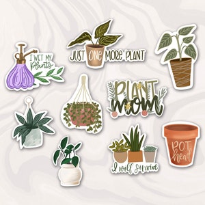 Plant Lover Sticker Bundle, Plant stickers, botanical sticker, flower decals, plant lady gift, Set of 9 stickers, Gift image 1
