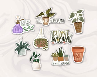 Botanical Plant Sticker Bundle: Weatherproof Decals, Set of 9