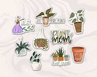 Plant Lover Sticker Bundle, Plant stickers, botanical sticker, flower decals, plant lady gift, Set of 9 stickers, Gift