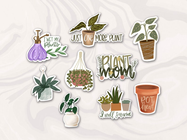 Plant Lover Sticker Bundle, Plant stickers, botanical sticker, flower decals, plant lady gift, Set of 9 stickers, Gift image 1