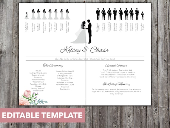 Wedding Programs Template Silhouette Program Wedding Etsy