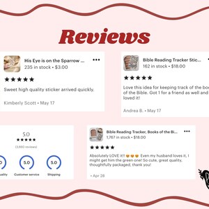 K&ouml;nnte beinhalten: Ein hellrosa Hintergrund mit einem dekorativen Rand umgibt Kundenbewertungen. Das Wort "Reviews" steht in dunkler roter Schrift. Bewertungen umfassen Kundenbewertungen und Kommentare zu Aufklebern.