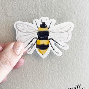 Watercolor Bumble Bee Sticker, Bee Waterproof Decal, Gift