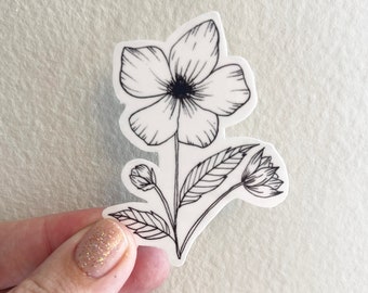 Clear Flower Sticker, Line Drawing Floral Vinyl Decal, Gift